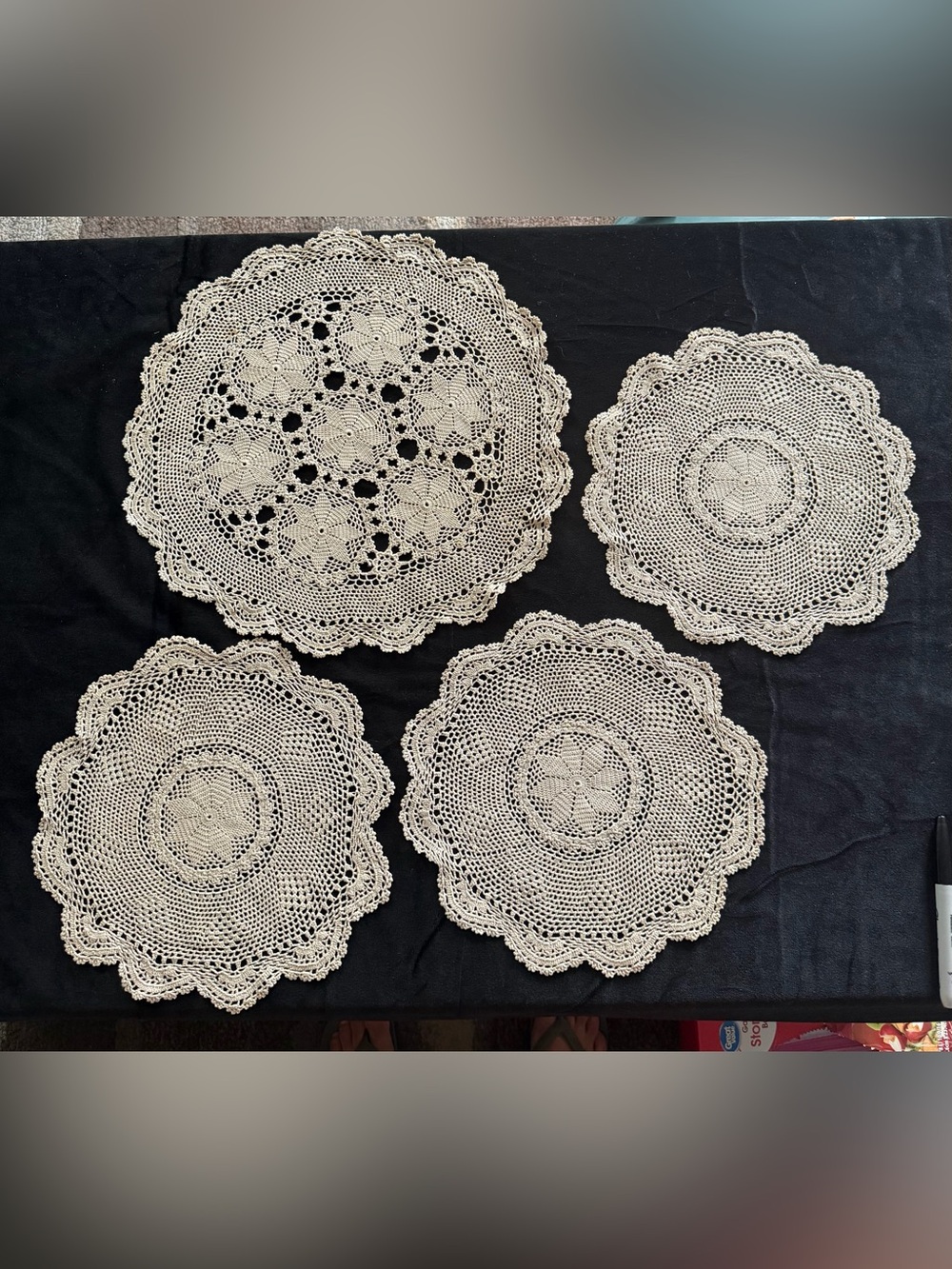 Vintage Handmade Beige Crochet Doily Set -Cottagecore Boho Grannycore